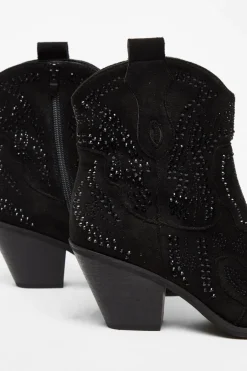 Quiz Black Diamante Western Ankle Boots Discount