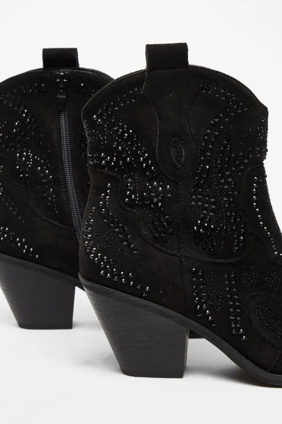 Quiz Black Diamante Western Ankle Boots Discount