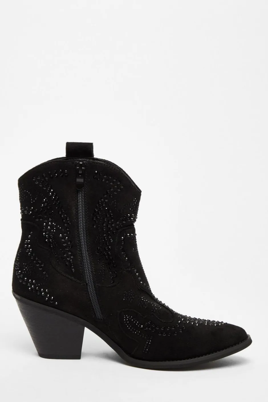 Quiz Black Diamante Western Ankle Boots Discount