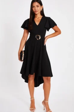 Quiz Dip Hem Midi Dress Black New