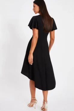 Quiz Dip Hem Midi Dress Black New