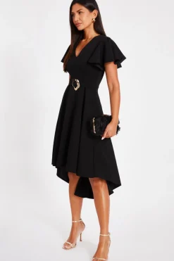 Quiz Dip Hem Midi Dress Black New