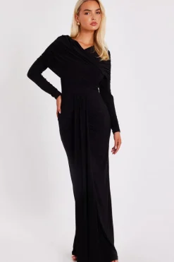 Quiz Draped Maxi Dress Black