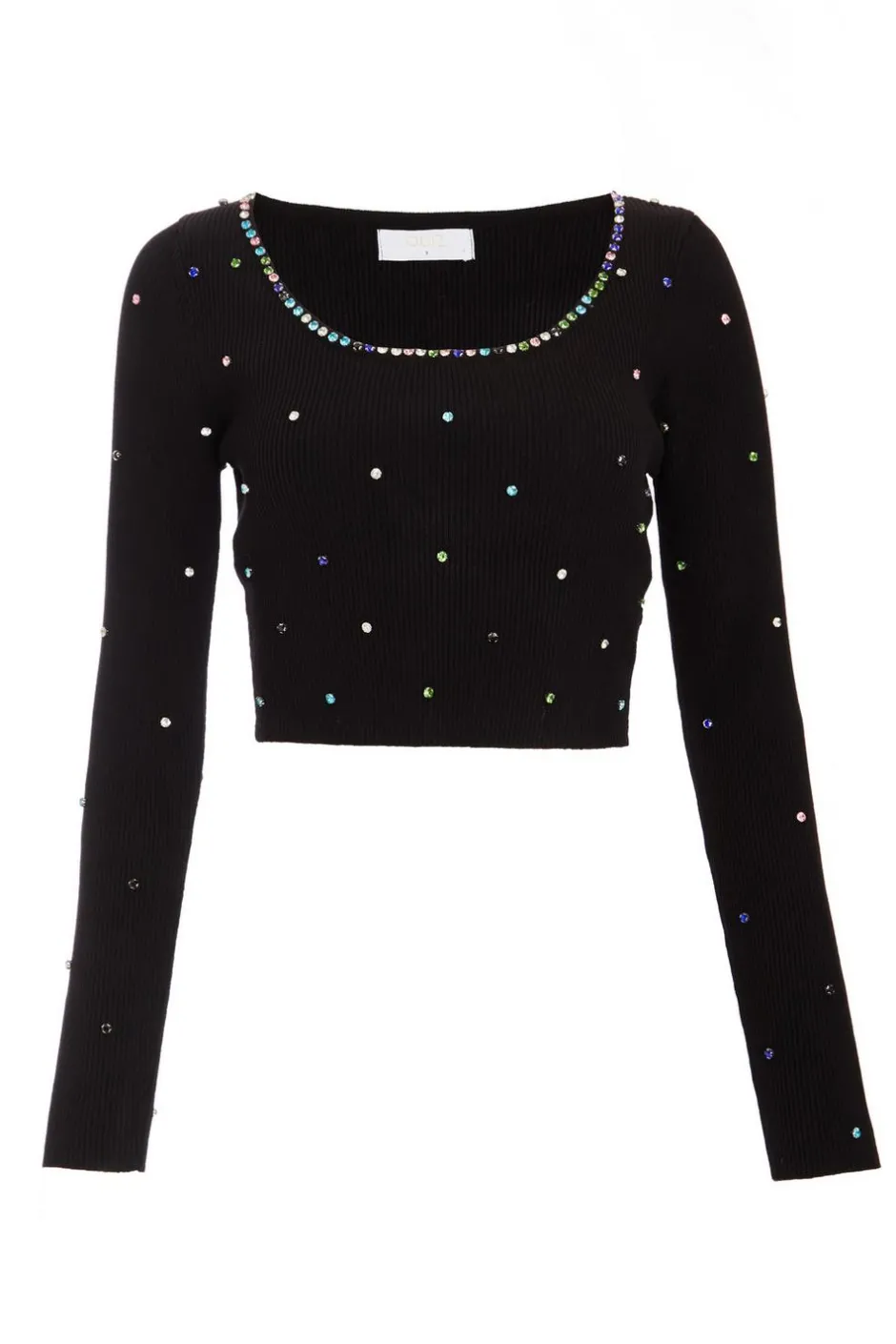 Quiz Black Embellished Knit Cropped Jumper Clearance