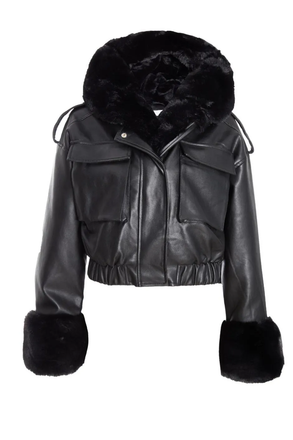 Quiz Faux Fur Bomber Jacket Black Clearance
