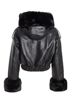 Quiz Faux Fur Bomber Jacket Black Clearance