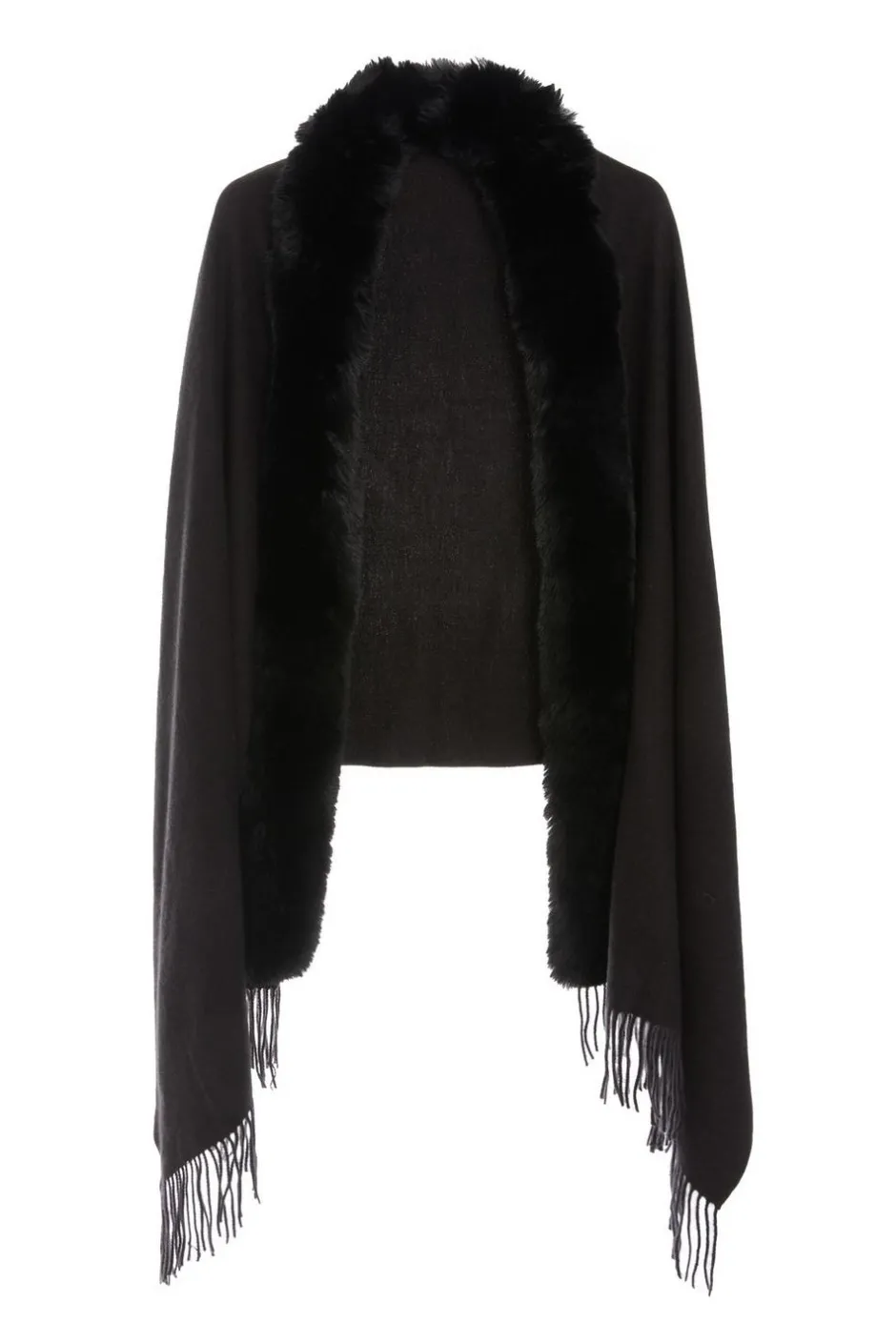 Quiz Faux Fur Trim Cape Black Online