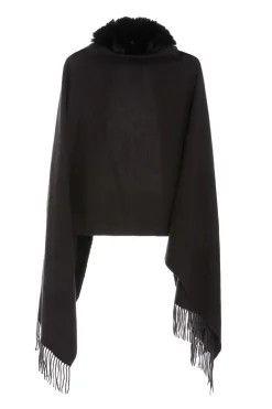 Quiz Faux Fur Trim Cape Black Online