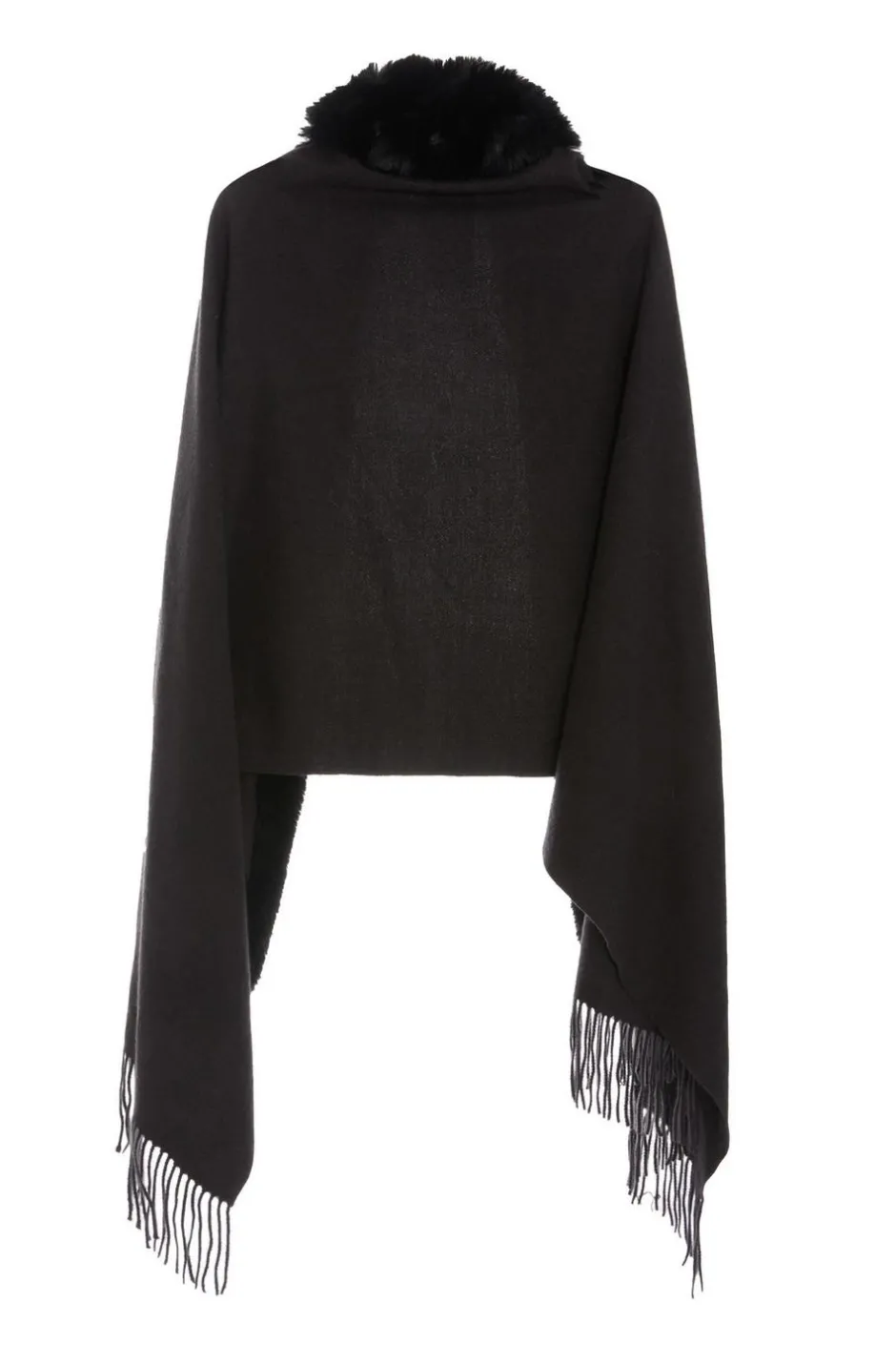 Quiz Faux Fur Trim Cape Black Online