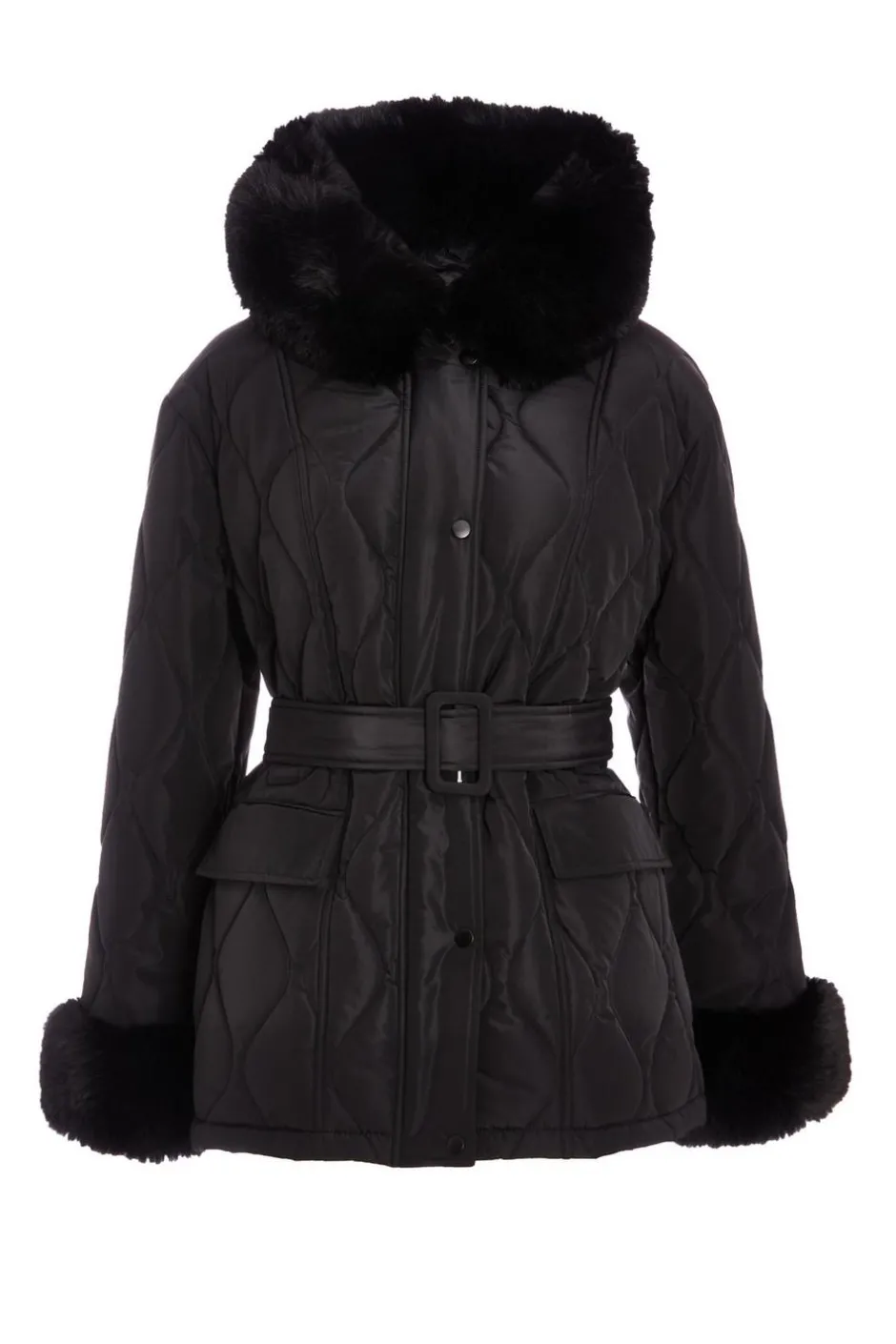 Quiz Faux Fur Trim Jacket Black Best