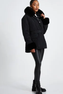 Quiz Faux Fur Trim Jacket Black Best
