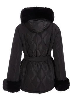 Quiz Faux Fur Trim Jacket Black Best
