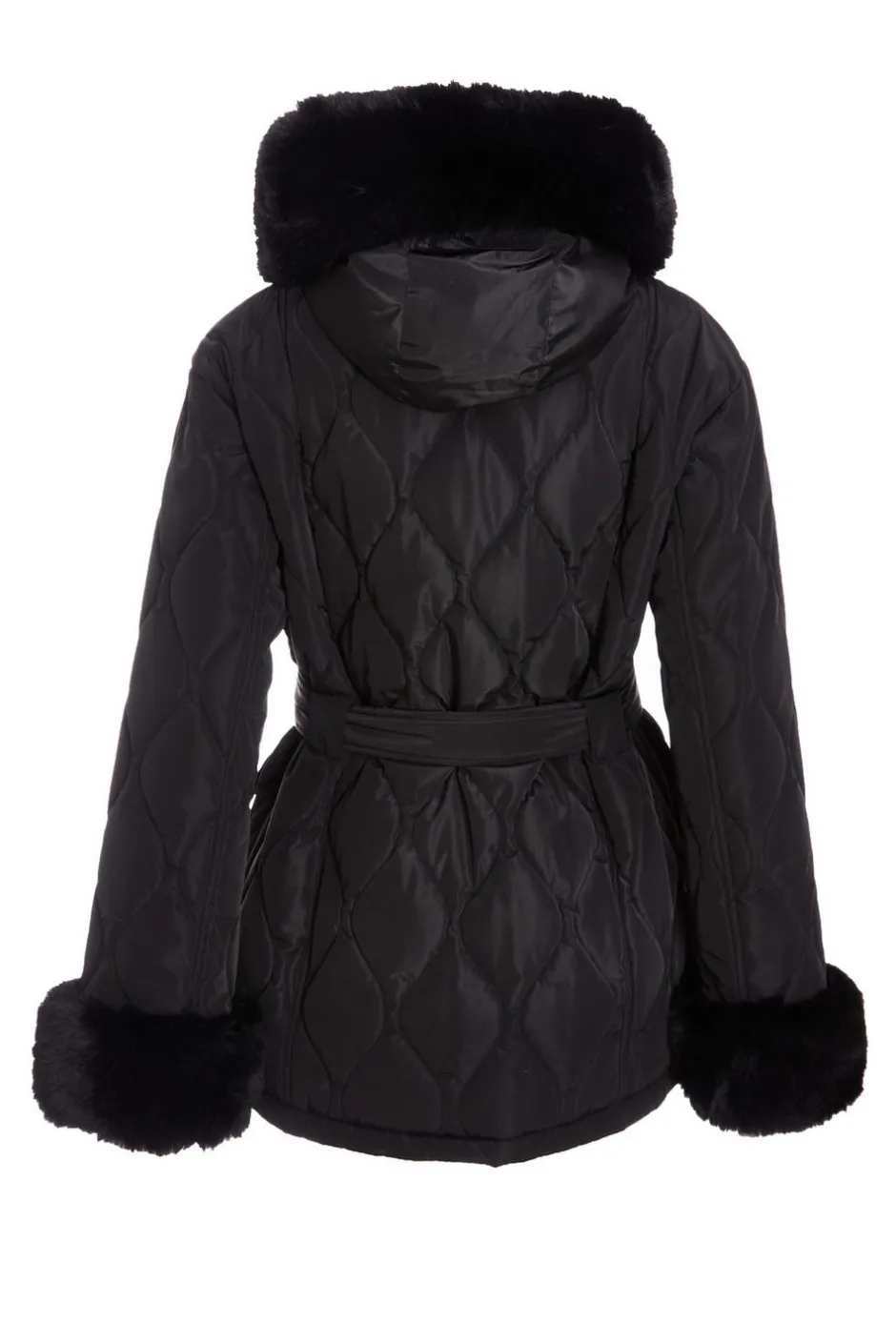 Quiz Faux Fur Trim Jacket Black Best