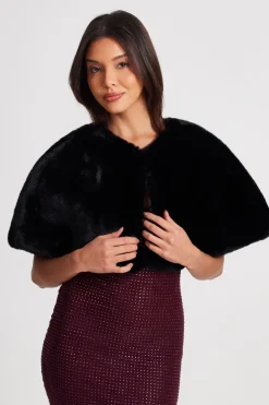 Quiz Faux Fur Wrap Black Outlet