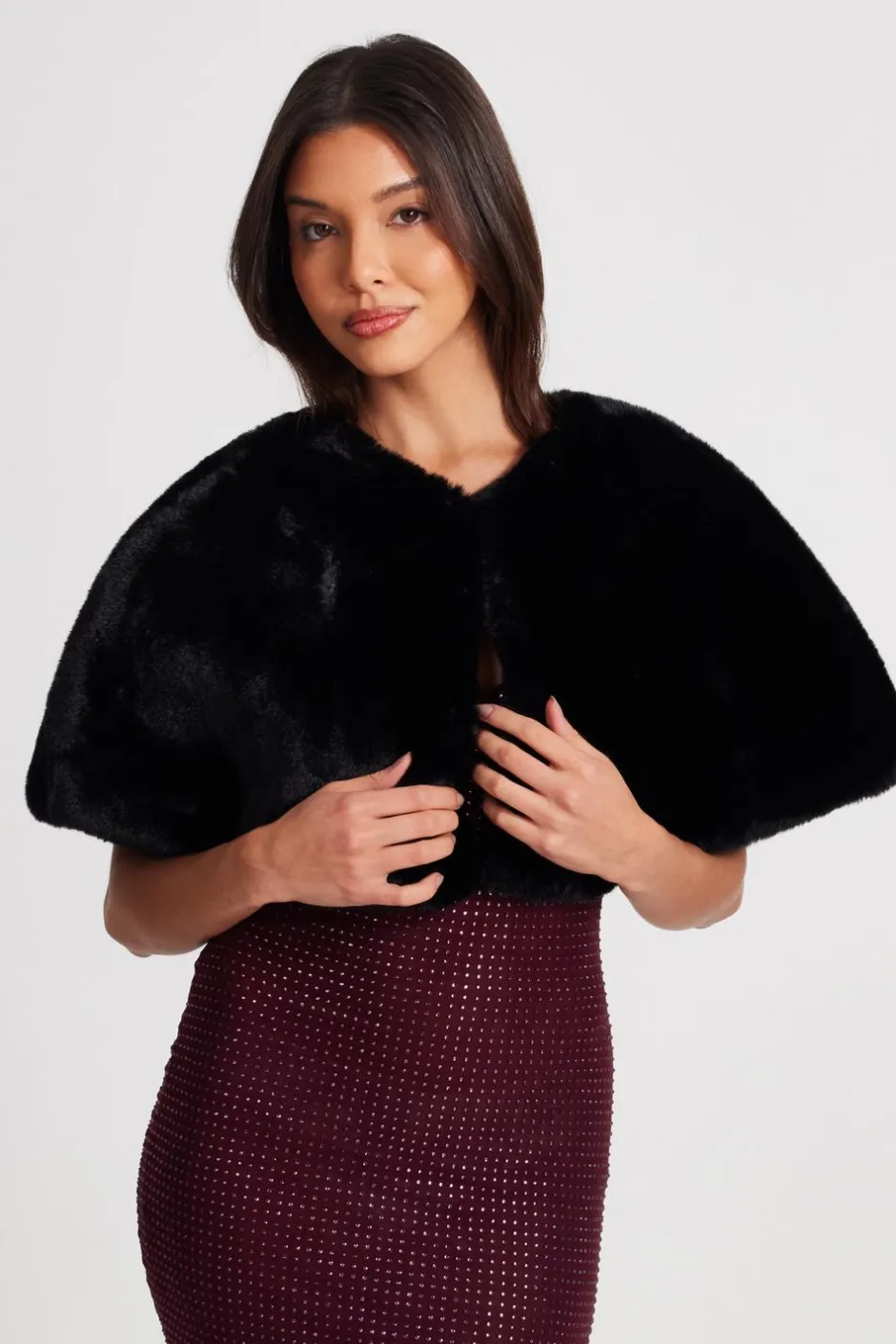 Quiz Faux Fur Wrap Black Outlet