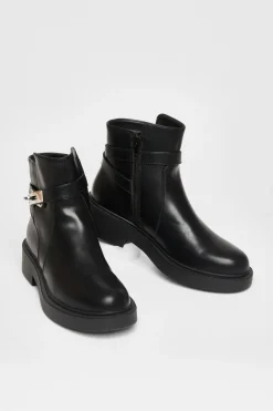 Quiz Black Faux Leather Ankle Boots New