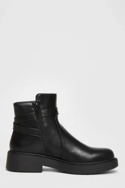 Quiz Black Faux Leather Ankle Boots New