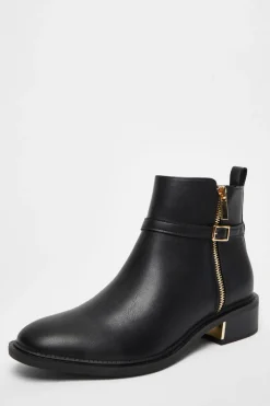 Quiz Black Faux Leather Ankle Boot Hot