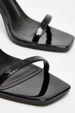 Quiz Black Faux Leather Barely There Heels Clearance