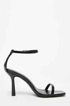 Quiz Black Faux Leather Barely There Heels Clearance