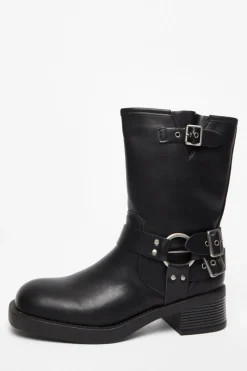 Quiz Black Faux Leather Biker Boots New