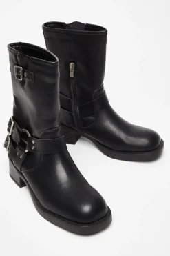 Quiz Black Faux Leather Biker Boots New