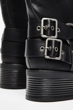 Quiz Black Faux Leather Biker Boots New
