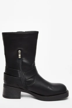 Quiz Black Faux Leather Biker Boots New