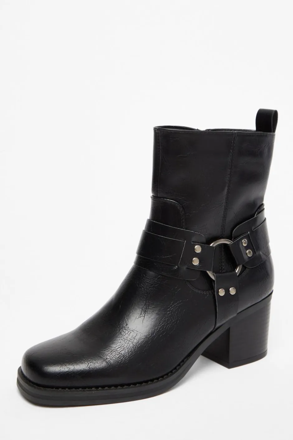 Quiz Black Faux Leather Buckle Ankle Boots Outlet