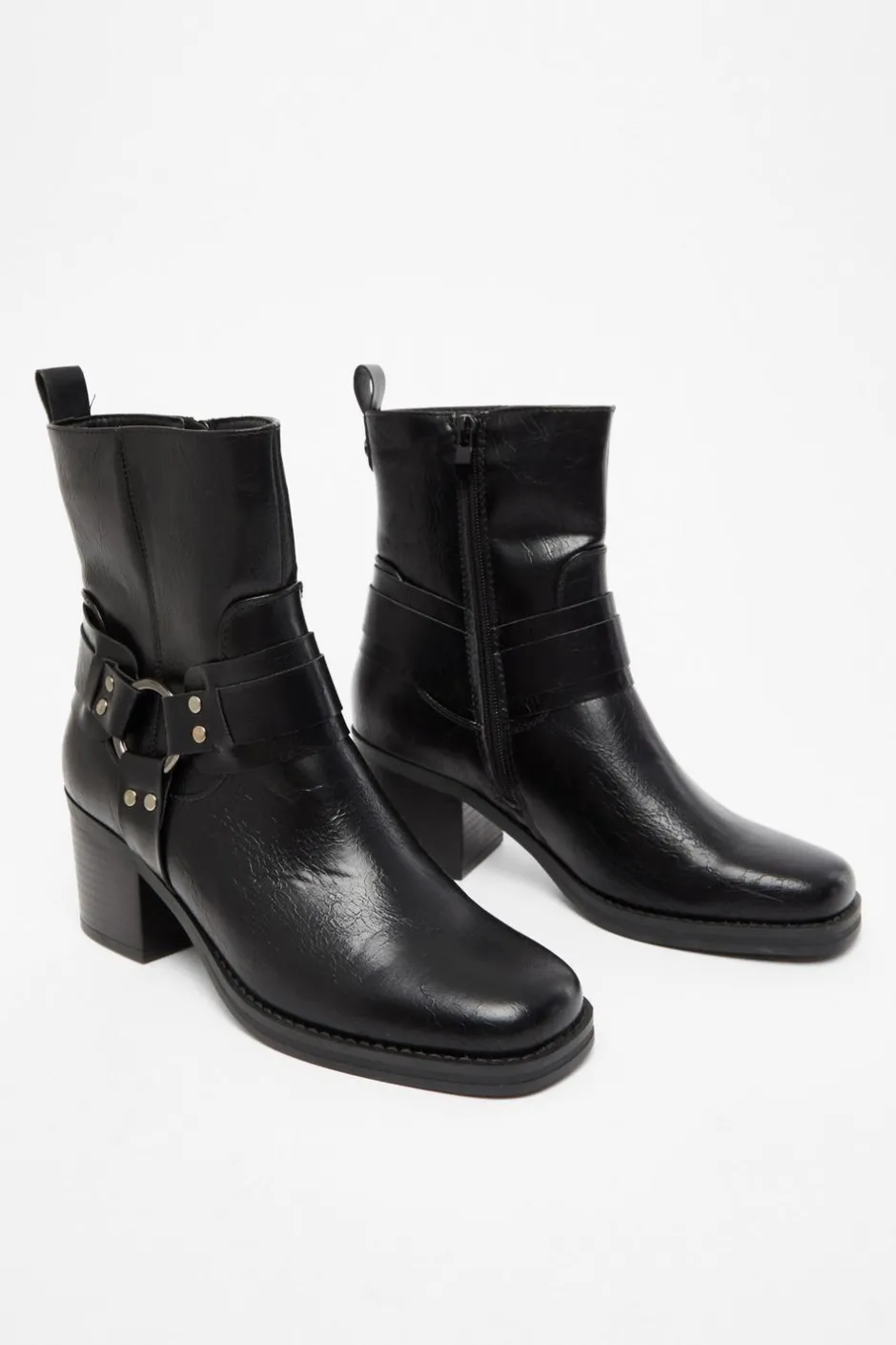 Quiz Black Faux Leather Buckle Ankle Boots Outlet