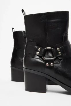 Quiz Black Faux Leather Buckle Ankle Boots Outlet