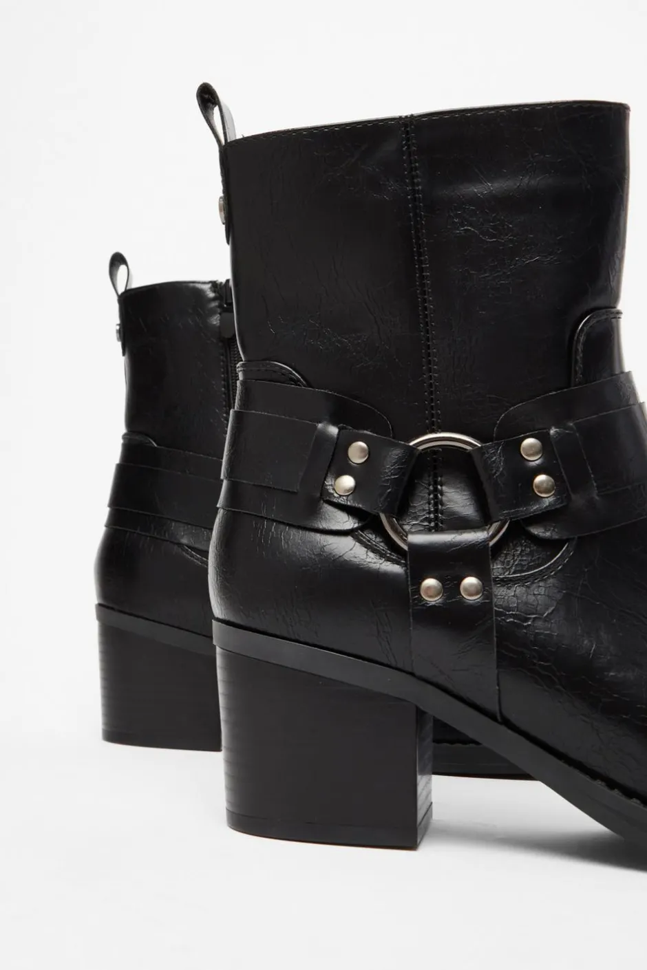 Quiz Black Faux Leather Buckle Ankle Boots Outlet