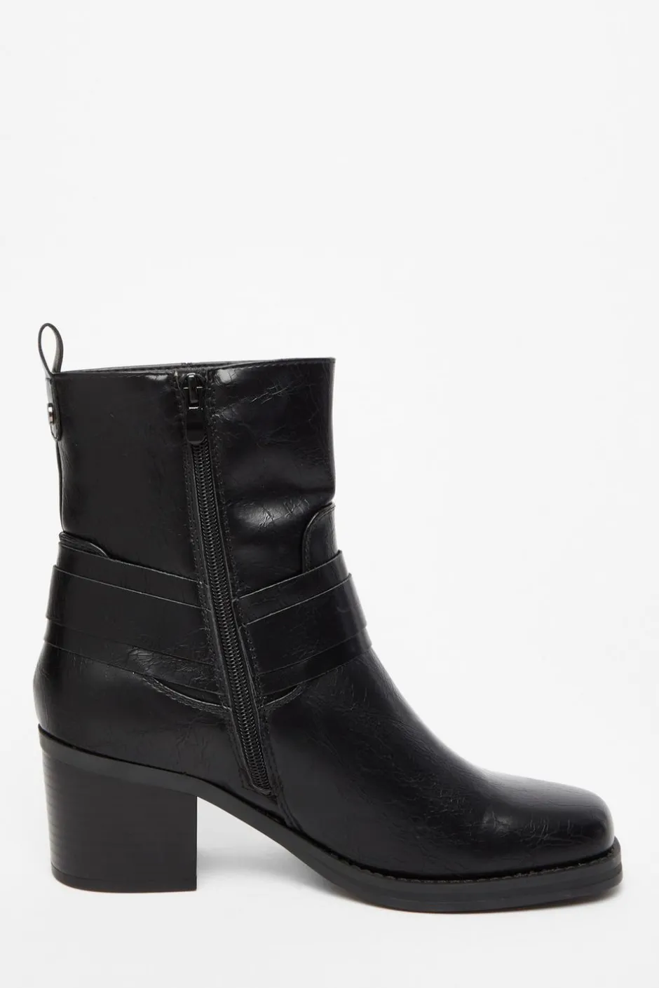 Quiz Black Faux Leather Buckle Ankle Boots Outlet