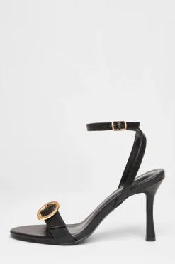 Quiz Faux Leather Buckle Heels Black Hot