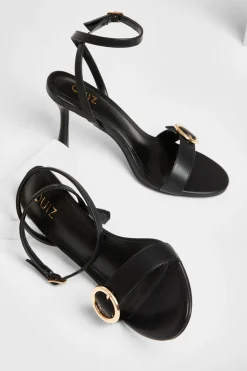 Quiz Faux Leather Buckle Heels Black Hot