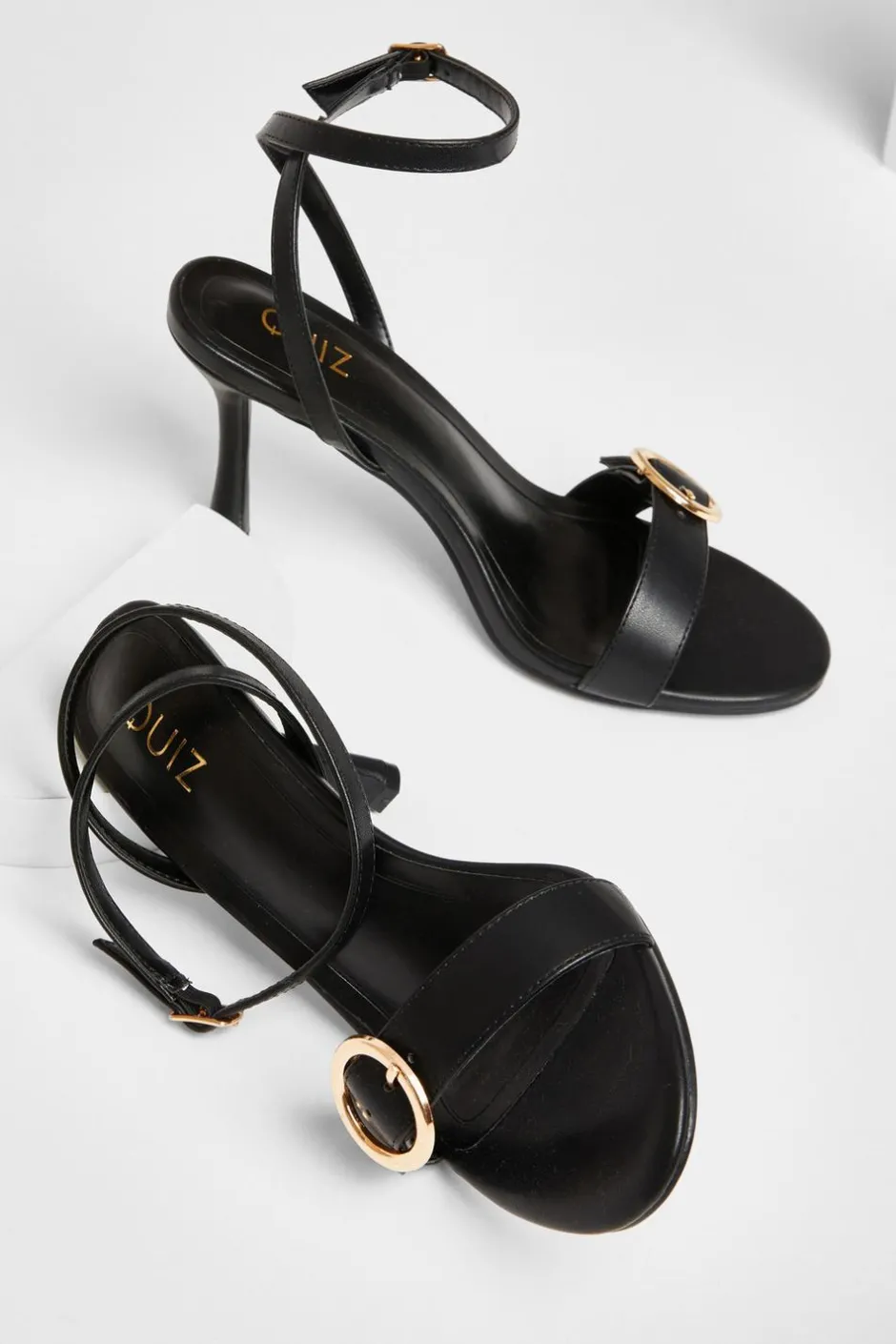 Quiz Faux Leather Buckle Heels Black Hot