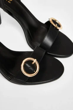 Quiz Faux Leather Buckle Heels Black Hot
