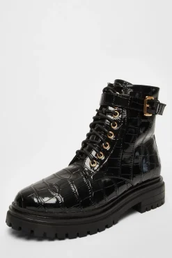 Quiz Black Faux Leather Croc Boots Best
