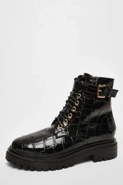 Quiz Black Faux Leather Croc Boots Best