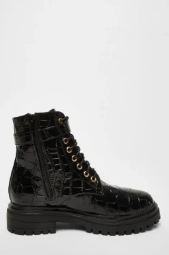 Quiz Black Faux Leather Croc Boots Best