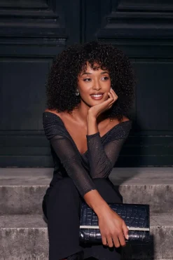 Quiz Black Faux Leather Croc Print Bag Discount
