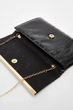 Quiz Black Faux Leather Croc Print Bag Discount