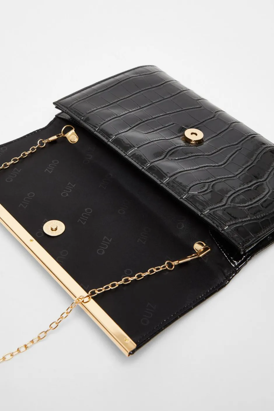 Quiz Black Faux Leather Croc Print Bag Discount
