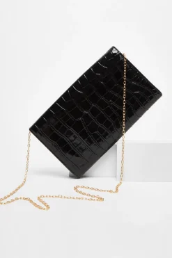 Quiz Black Faux Leather Croc Print Bag Discount