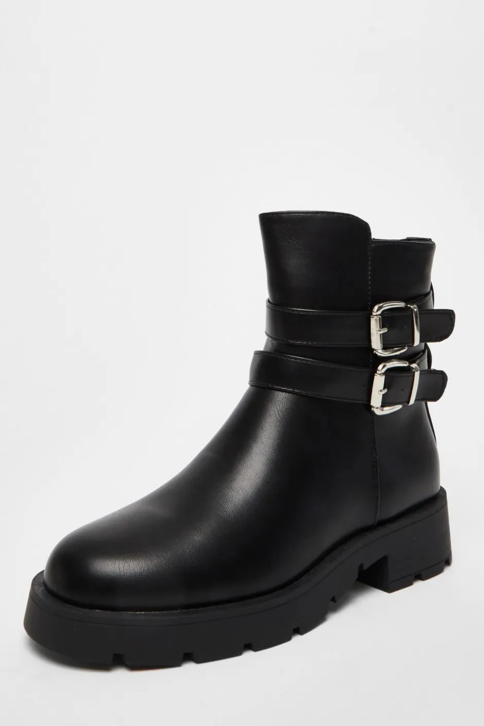 Quiz Black Faux Leather Double Buckle Ankle Boot Clearance