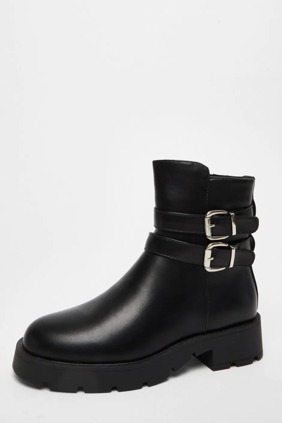 Quiz Black Faux Leather Double Buckle Ankle Boot Clearance
