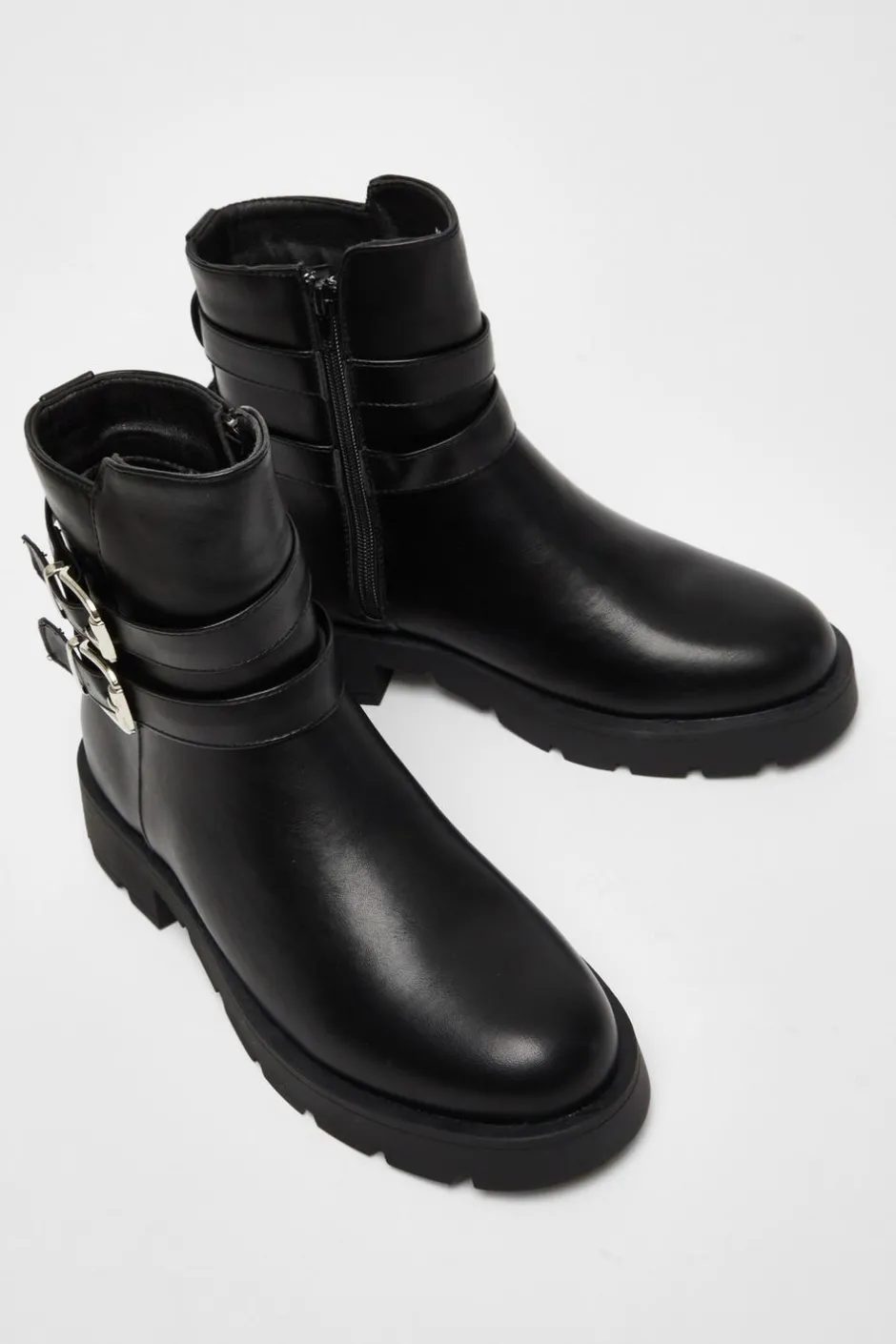 Quiz Black Faux Leather Double Buckle Ankle Boot Clearance