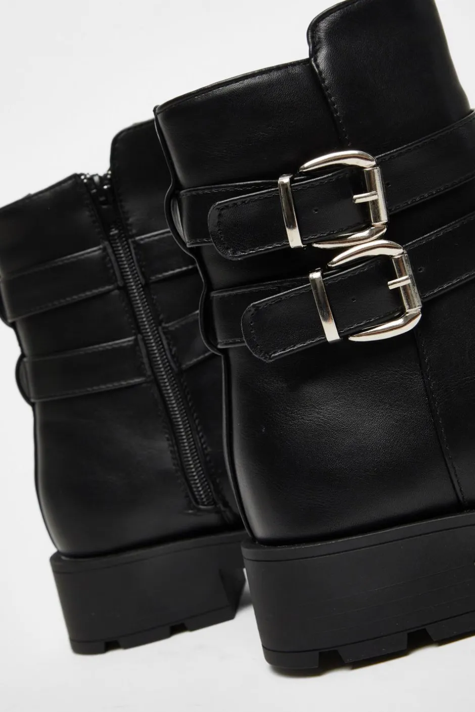 Quiz Black Faux Leather Double Buckle Ankle Boot Clearance