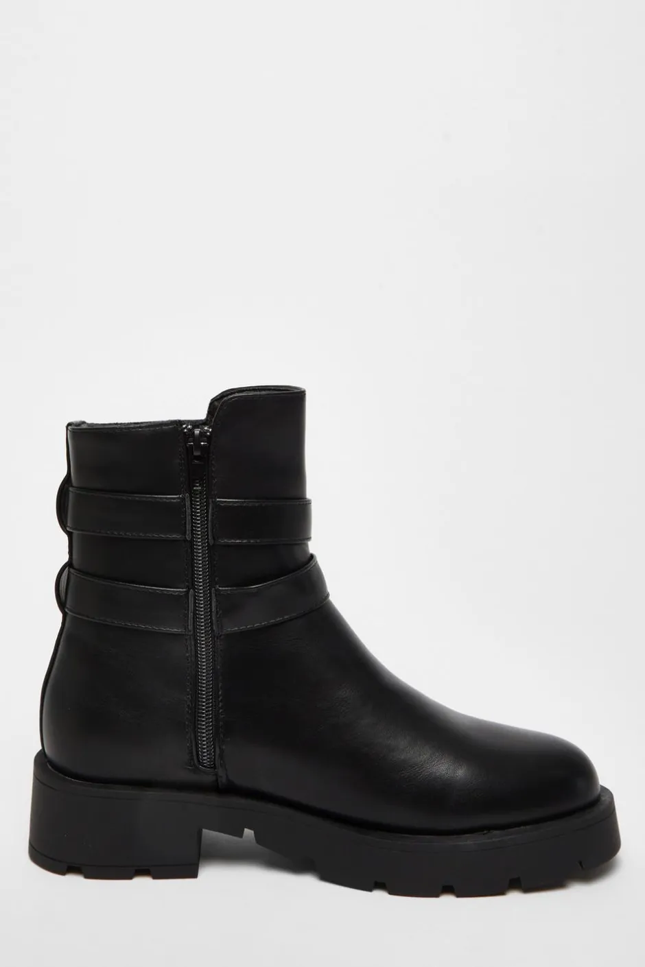 Quiz Black Faux Leather Double Buckle Ankle Boot Clearance