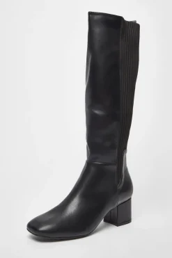 Quiz Black Faux Leather Elasticated Boots New